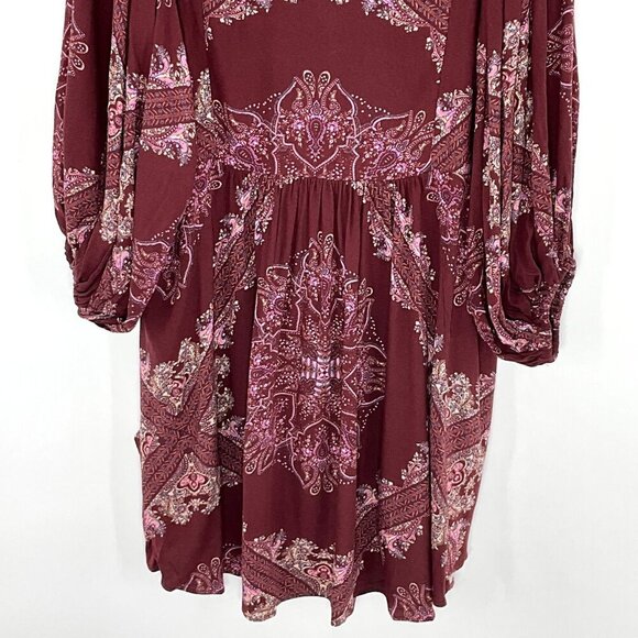 Free People Dress Women XS V-Neck Balloon Sleeve Romantic Peasant Boho Flowy - Picture 7 of 16